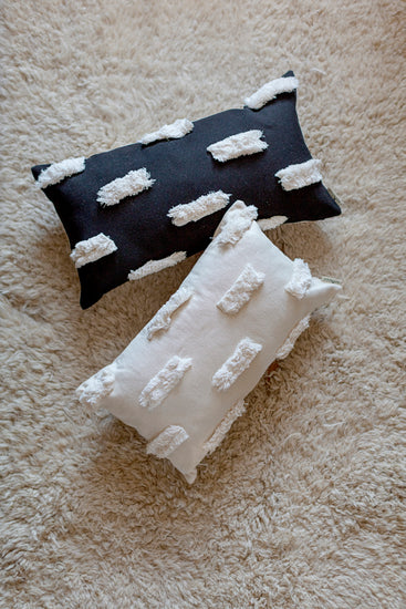 Rectangle Boho style pillow cover in black and ecru