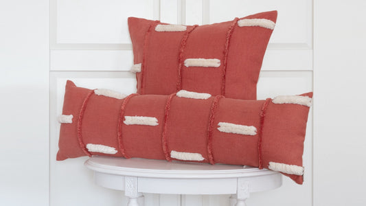 Rectangle and Square red boho pillow covers with white background