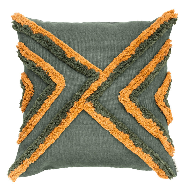 Geometric Bohemian Pillow Cover in Green, Cotton stitching