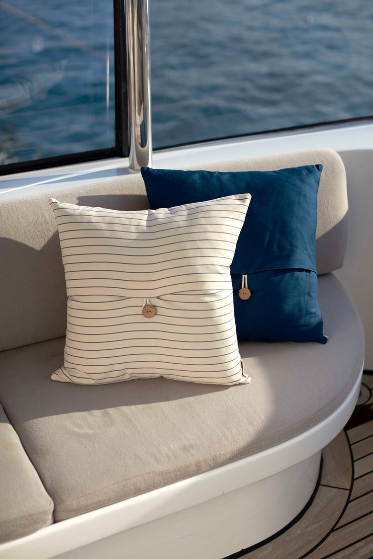 Lethe Buttoned Blue and White Marine Pillow Cover