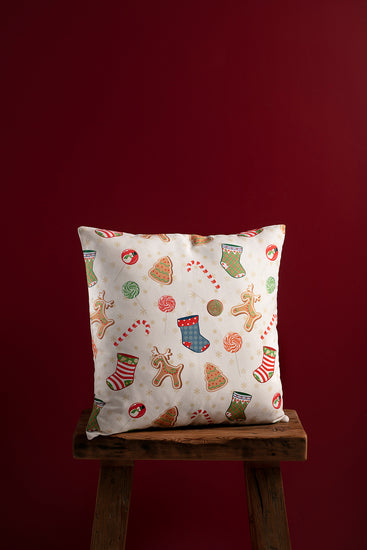 Handmade christmas pillow that has candy print, white 43x43 decorative pillow cover