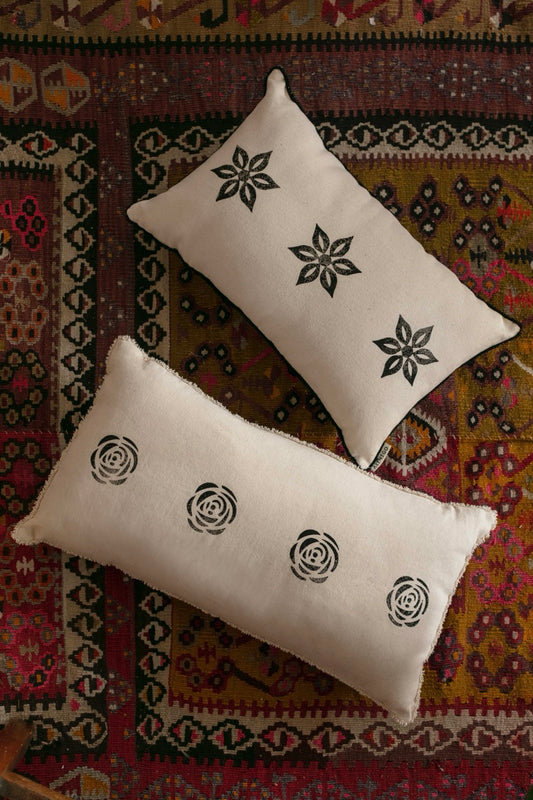 Rose & Star Block Print Pillow Cover