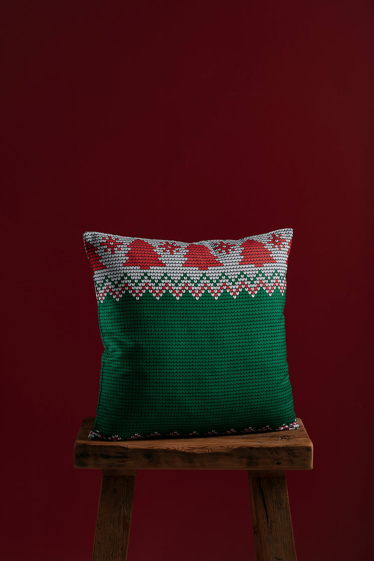 Green handmade pillow cover with pine trees for christmas decor