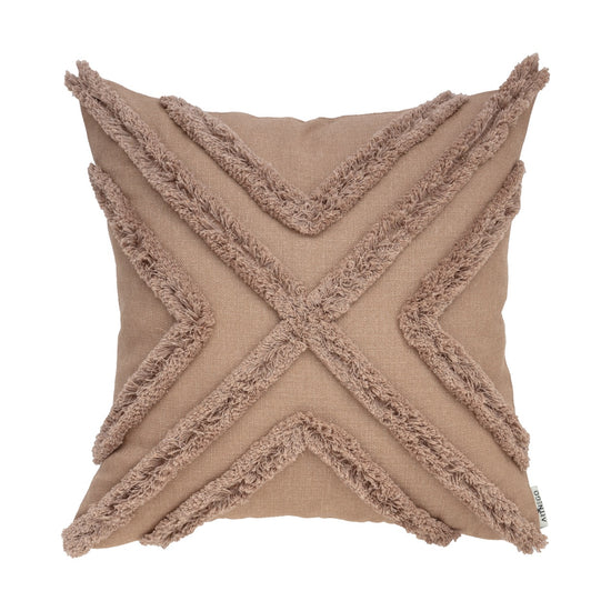 Boho textured throw pillow cover in earthy beige with a raised geometric design, crafted from cotton threads, available in square and rectangle sizes.