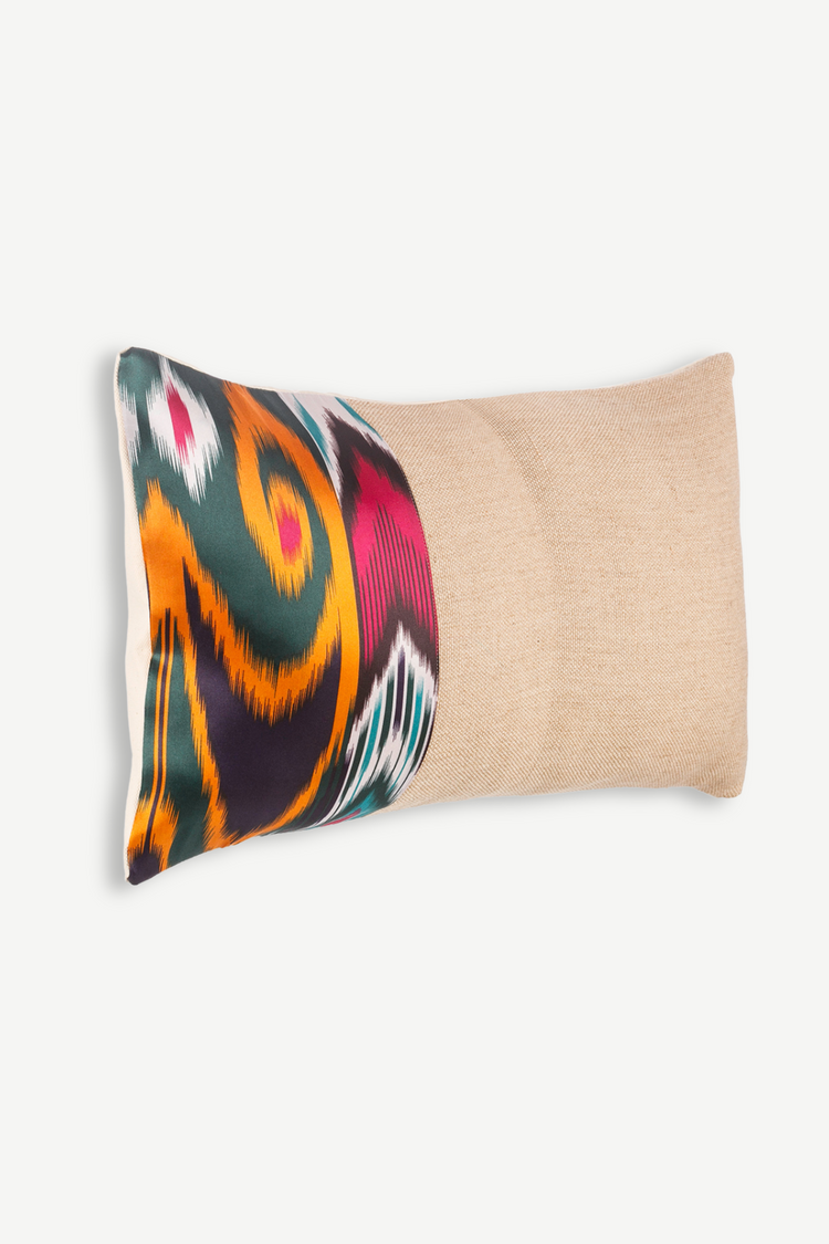 Ikat Rectangle Decorative Throw Cushion with Ikat pattern on the side